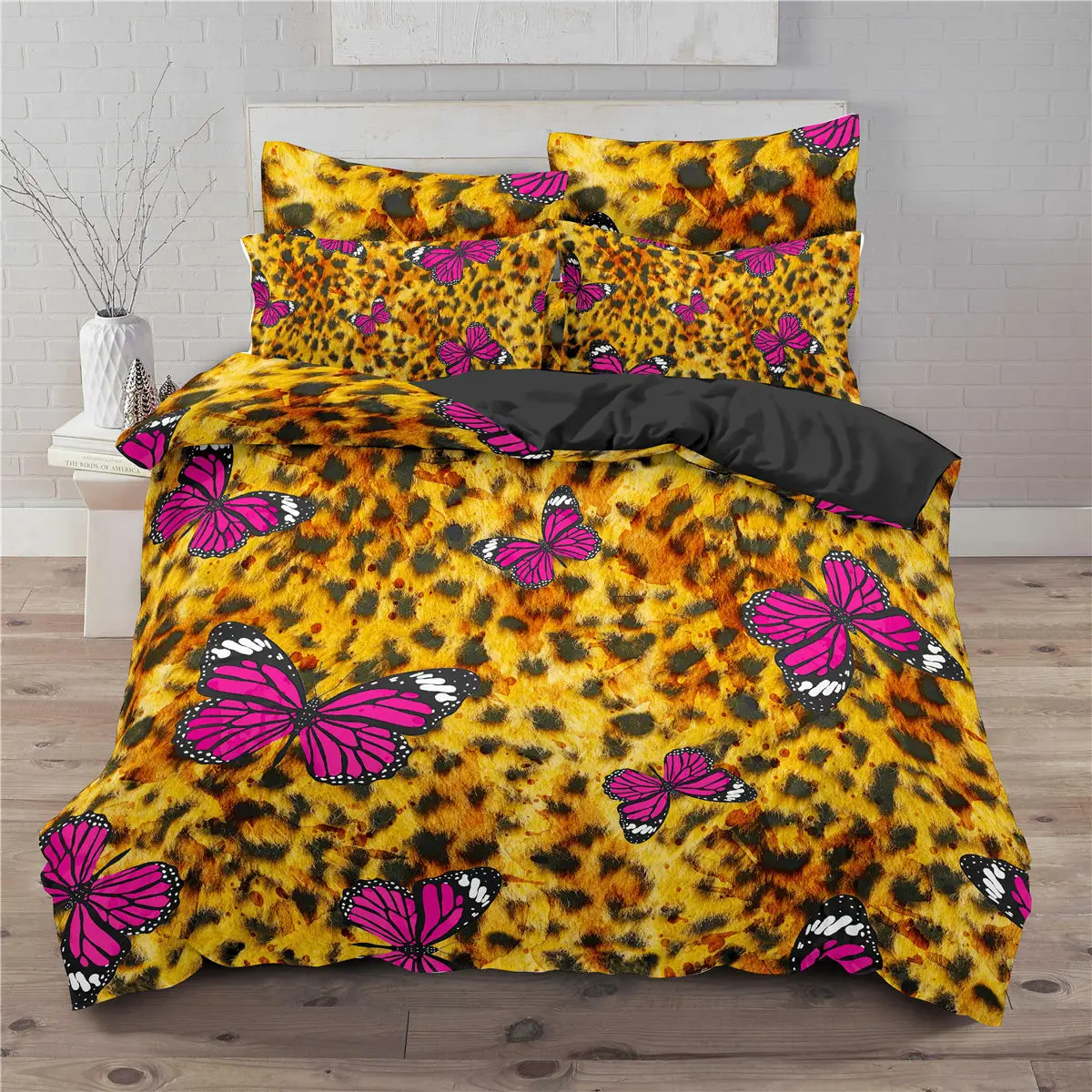 Leopard Butterfly Duvet Cover King Queen Women Cheetah Bedding Set Black and Brown Africa Animal 2/3pcs Polyester Quilt Cover