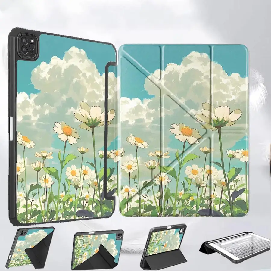 

Holder Cover Tablet Case For iPad Pro 2025 Air 4 5 M3 M2 M4 11inch Mini 6 7 Pro 11th 10th 9th 8th 7th 12.9inch Flower Cloud