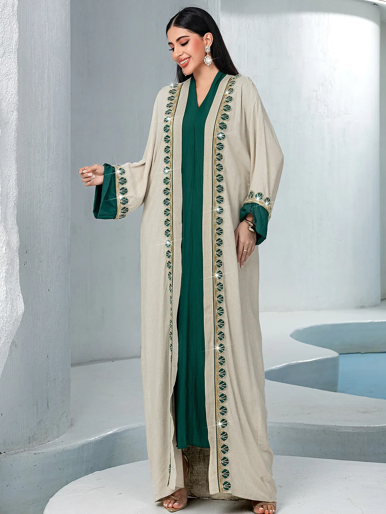 Eid Women Dress Abaya 2 Piece Set Party Diamond Cardigan Muslim Caftan Robe Jalabiya Ramadan Dubai Kaftan 2026 Vestidos Largos