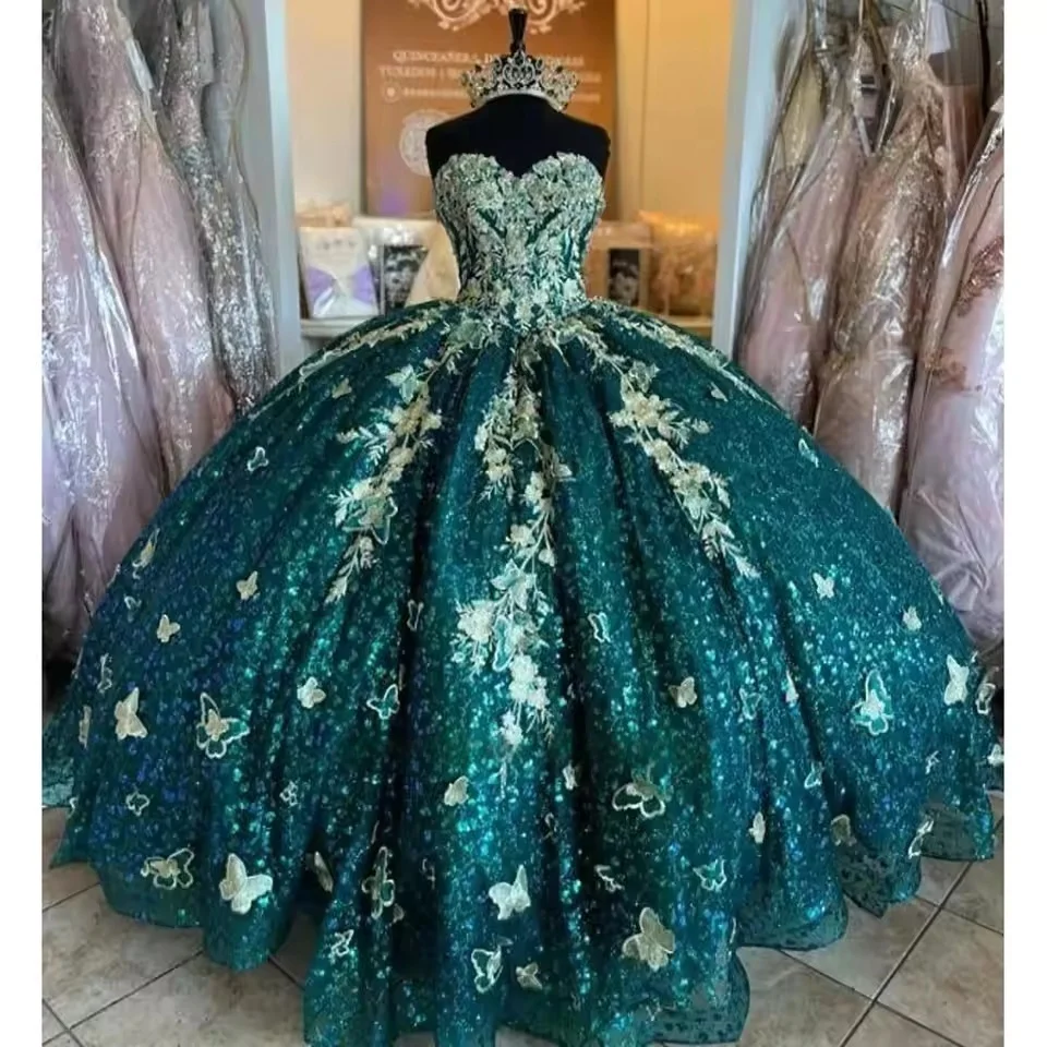 

Teal Charro Quinceanera Dresses Ball Gown Sweetheart Appliques Lace Mexican Sweet 16 Dresses 15 Anos Customized