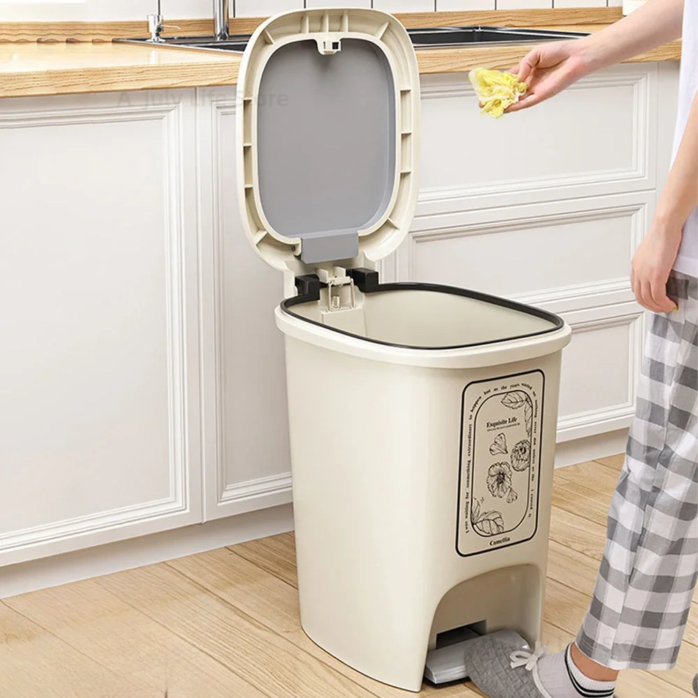 Trash Can Bathroom 15L New Pedal Waterproof Wastebasket with Lid Recycle Bin Storage Bucket Food Waste Kitchen Accessories