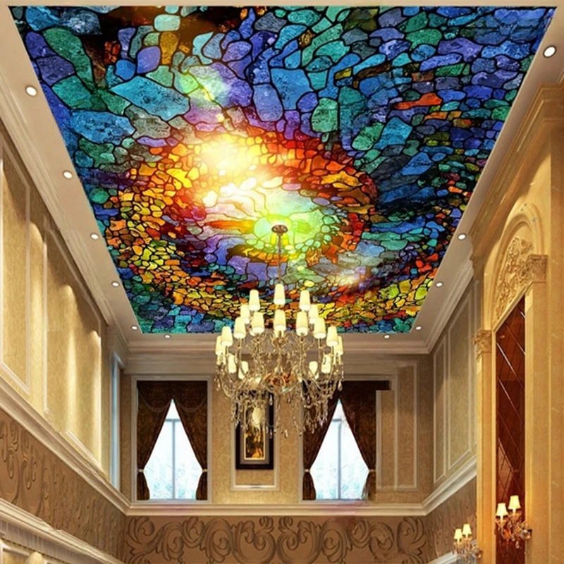 

Custom Abstract Geometric Wall Mural Colorful Ceiling Wallpaper for Modern Home Office Decor Wall Art Design Home Improvement