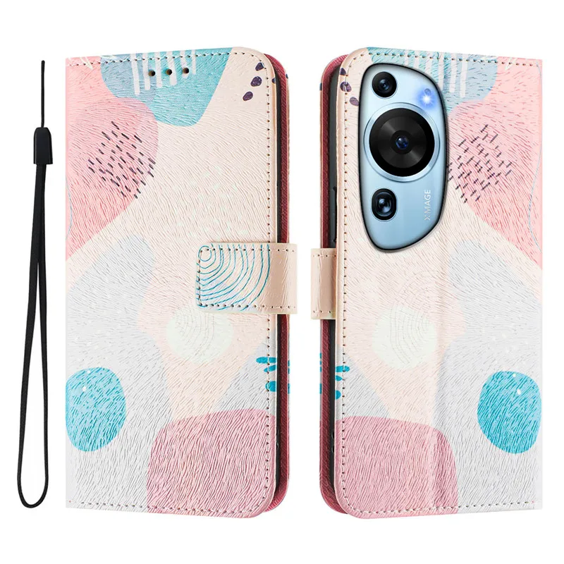 P60 Leather Phone Case For Huawei P60 ART P50 Pro P40 P30 P20 Lite Flip Cover Wallet Magnetic Painted Cases Cat Flower Bear 2025 - Image 2