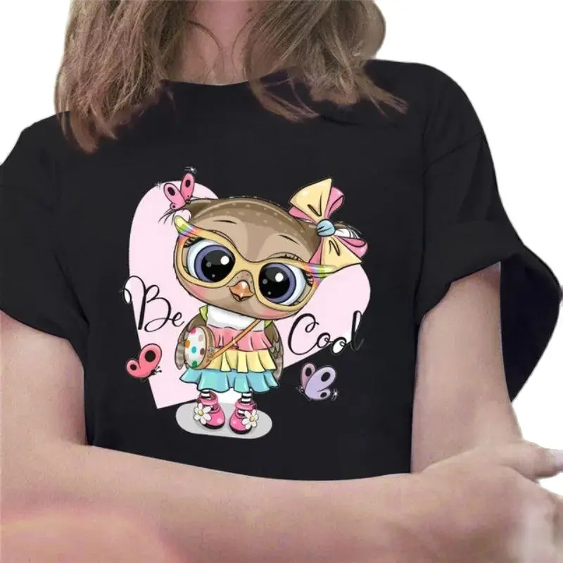 New Cute Owl Print Women's Casual Harajuku Round Neck T-shirt Graphic T Shirts Kawaii Aesthetic Clothes Harajuku Pro Choice Tee