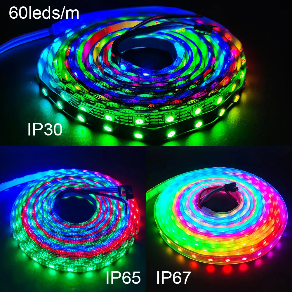 Ws2815 ws2811 rgb led streifen dc12v rgbic smart adressierbares pixel flexibles licht band 30/60/120leds/m schwarz/weiß pcb ip30/144