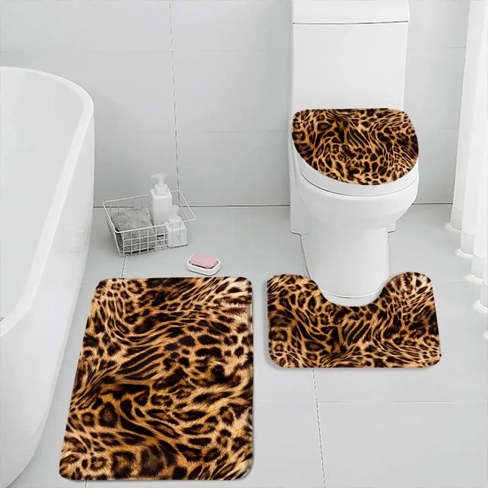 Leopard Fashion Pattern Mats Tiger Animal Zebra Rose Non-slip Flannel Print Stripes Bedroom Bath Mat Anti-Slip Bath Mat Set