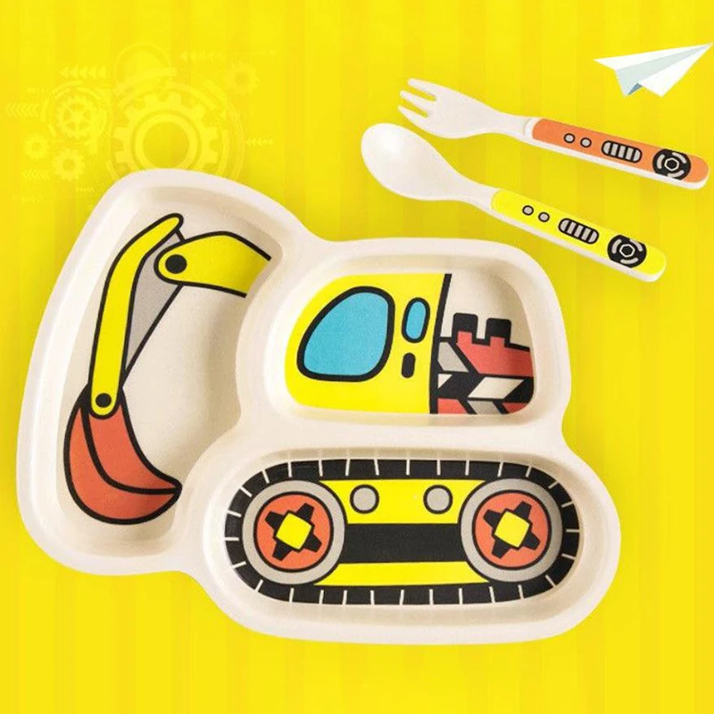 Kids Plates Set, Plate Fork And Spoon 3-Piece Set - Toddler Plates Dinnerware Dinner Dish Set Baby Feeding Divided Plate