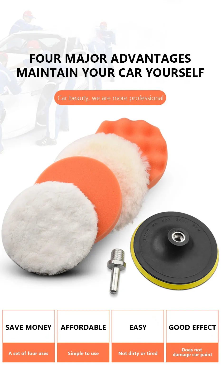 KKJOY 6-teiliges Polierschwamm-Set für Autos, Schaumstoff-Puffer zum Wachsen und Entfernen von Kratzern, 3, 4, 5 Zoll, kompatibel mit Poliermaschinen – Detail 11