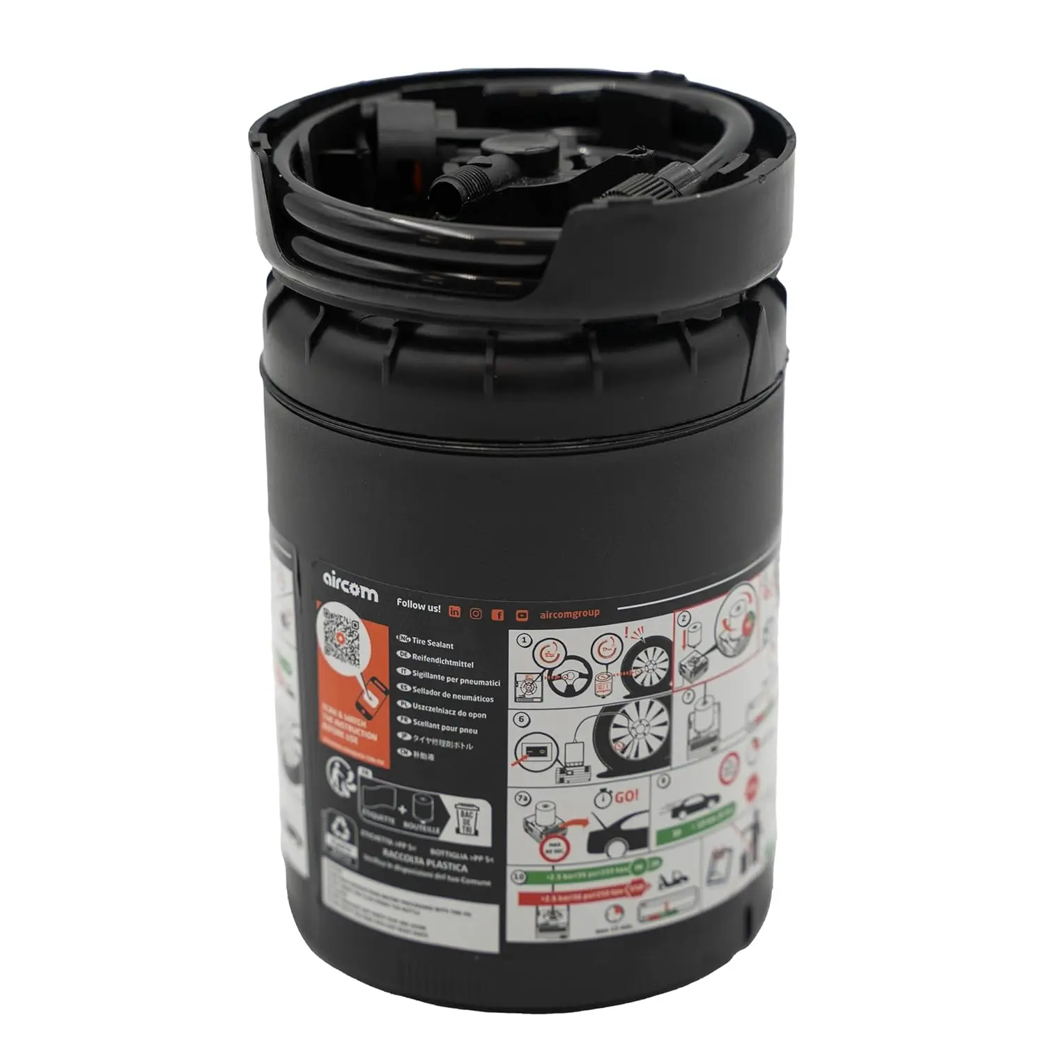 Botella de sellador de neumáticos de 450 ml (para usar compresores de Aircom) con adaptador universal