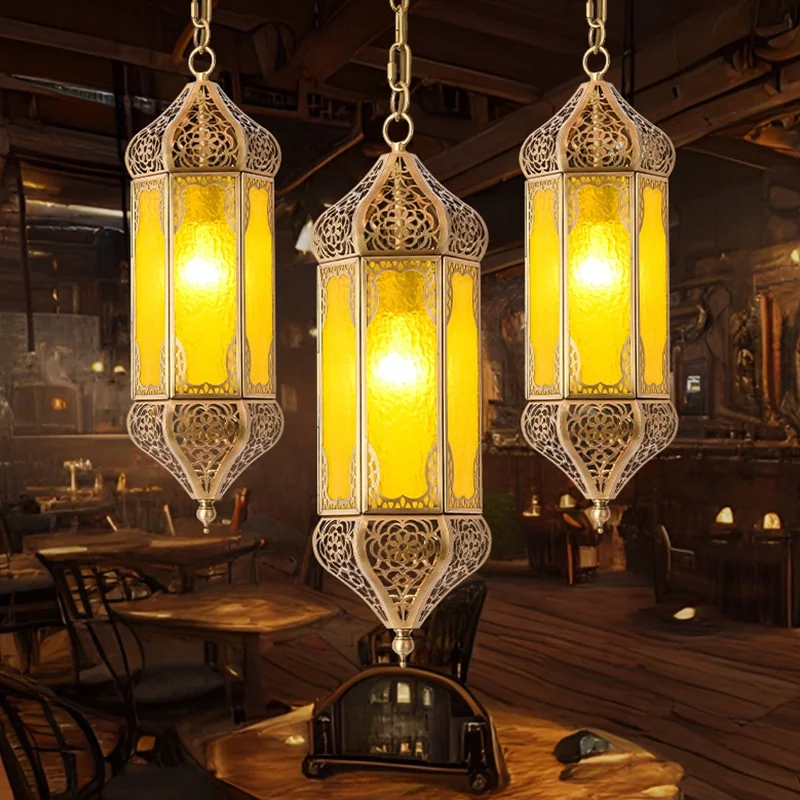 Handmade Emitting Diode Copper Chandelier European Vintage Style Stained Glass