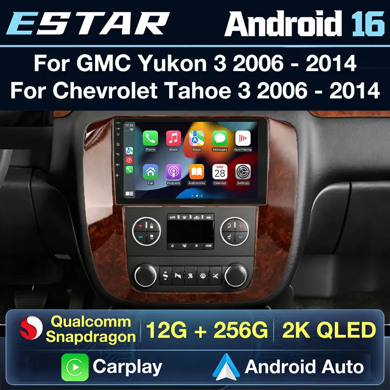 Radio para Auto Android 16 con GPS, Navegación, DSP y QLED para GMC Yukon 3 GMT 900, Chevrolet Tahoe 3 GMT900, Chevrolet Silverado 2 GMT901, 2006-2014
