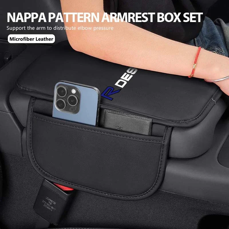 For Volvo Leather Car Armrest Box Cushion Side Storage Pocket Protector Cover R RDESIGN XC60 XC90 V60 V40 XC40 V50 S80 S90 V90