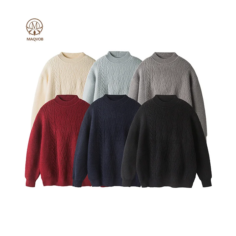

MAQVOB High Quality EU US Size Autumn Winter Crew Neck Sweater Unisex Solid Color Men Oversized Cable Knit Crewneck Sweaters