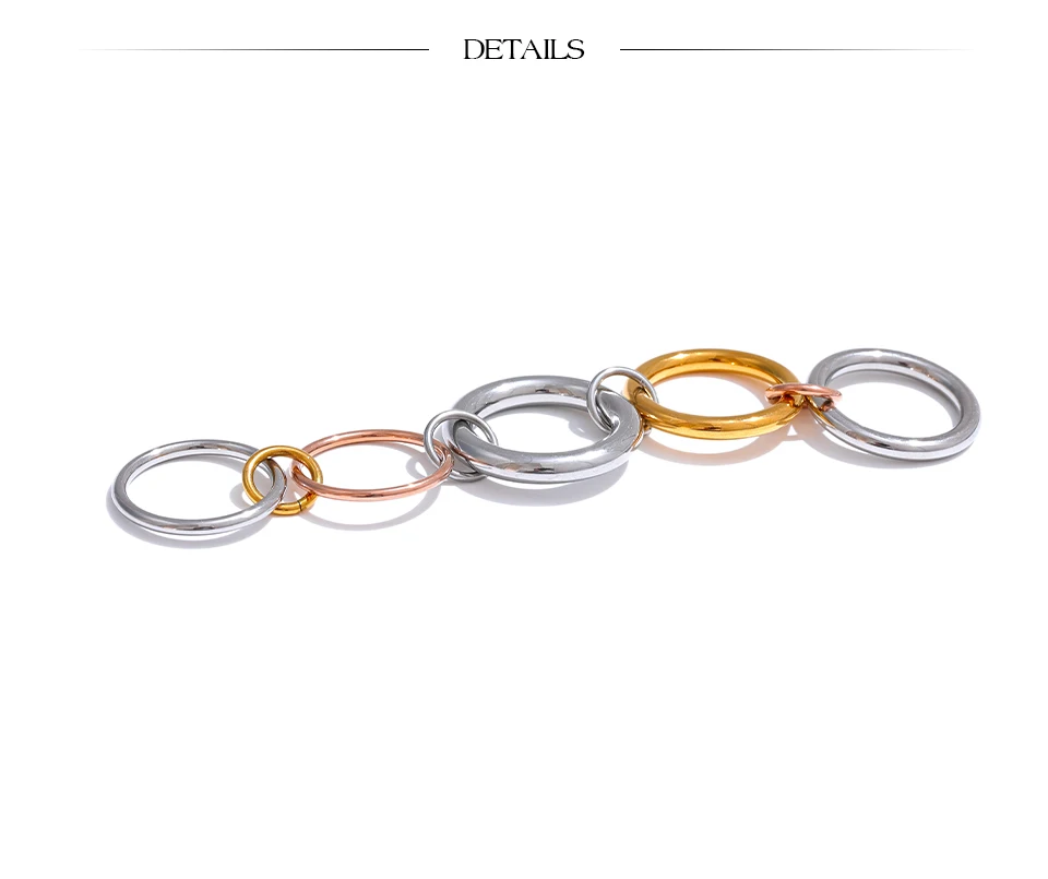 Yhpup Edelstahl, 3 Farben, 5 Glieder, gestapelte Ringe, PVD-Schmuck, echt vergoldet, für Damen – Detail 8