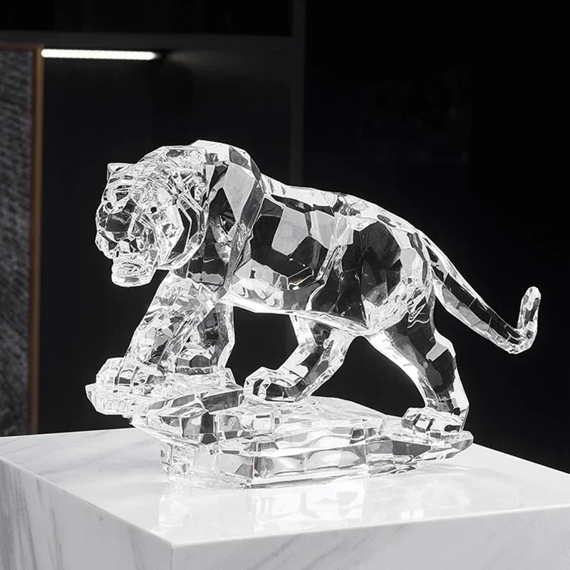 

l Room Decor Acrylic Crystal Tiger Statue Ornaments Study Office Desktop Decorations Luxury Handicrafts