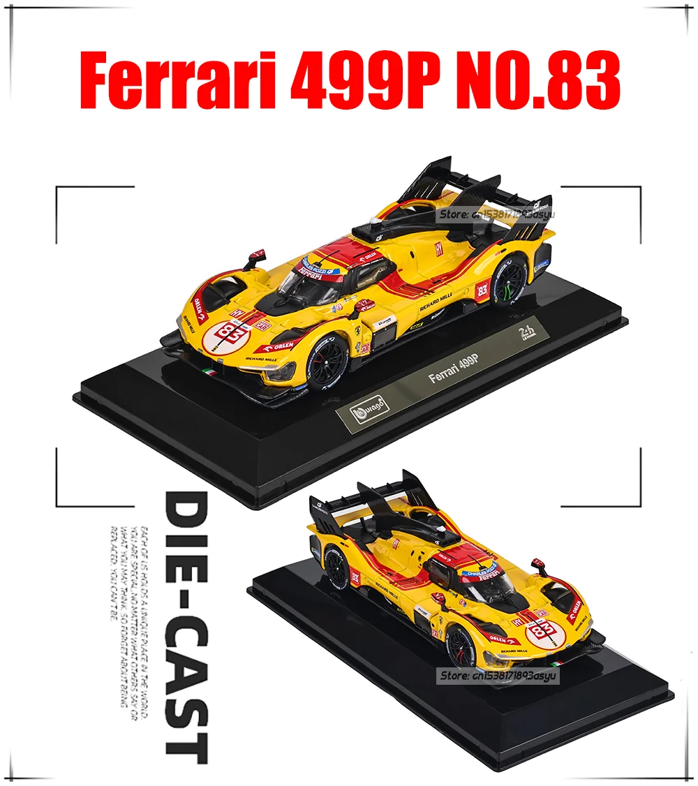 Bburago 1:43 24h LE MANS Ye Yifei Ferrari 2025 499P # 83 schwarze Basis Acrylbox-Basis Legierung Luxusfahrzeug Diecast-Automodell Spielzeug – Detail 3