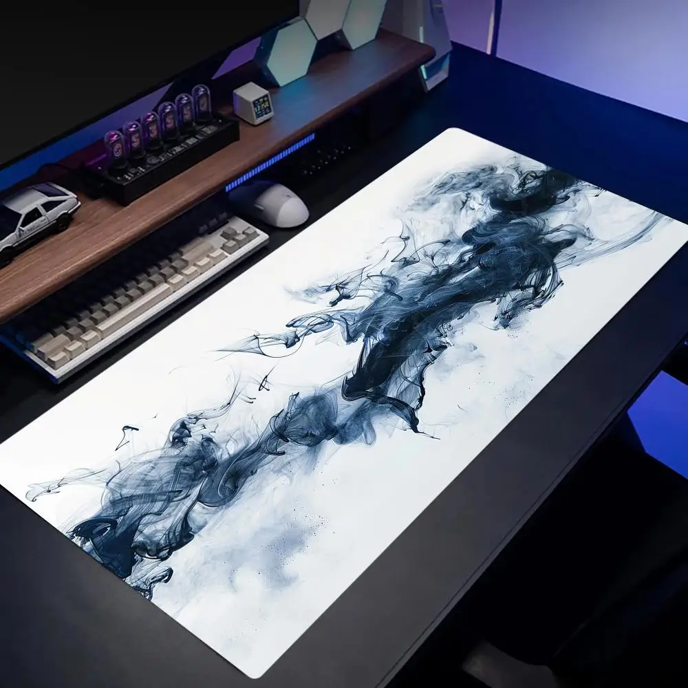 Abstract Blue Ink Big Size Cloth Gaming Desk Mat Anti-Fray Locked Edge Mouse Pad For Computer Laptop Daily Game Working Use