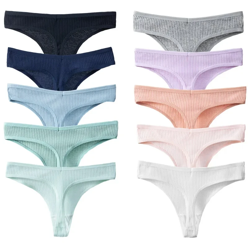 10PCS/Set Women\'s Panties Cotton Striped Underwear Sexy Sports Thongs Lingerie Comfortable Soft  Hot G-Strings