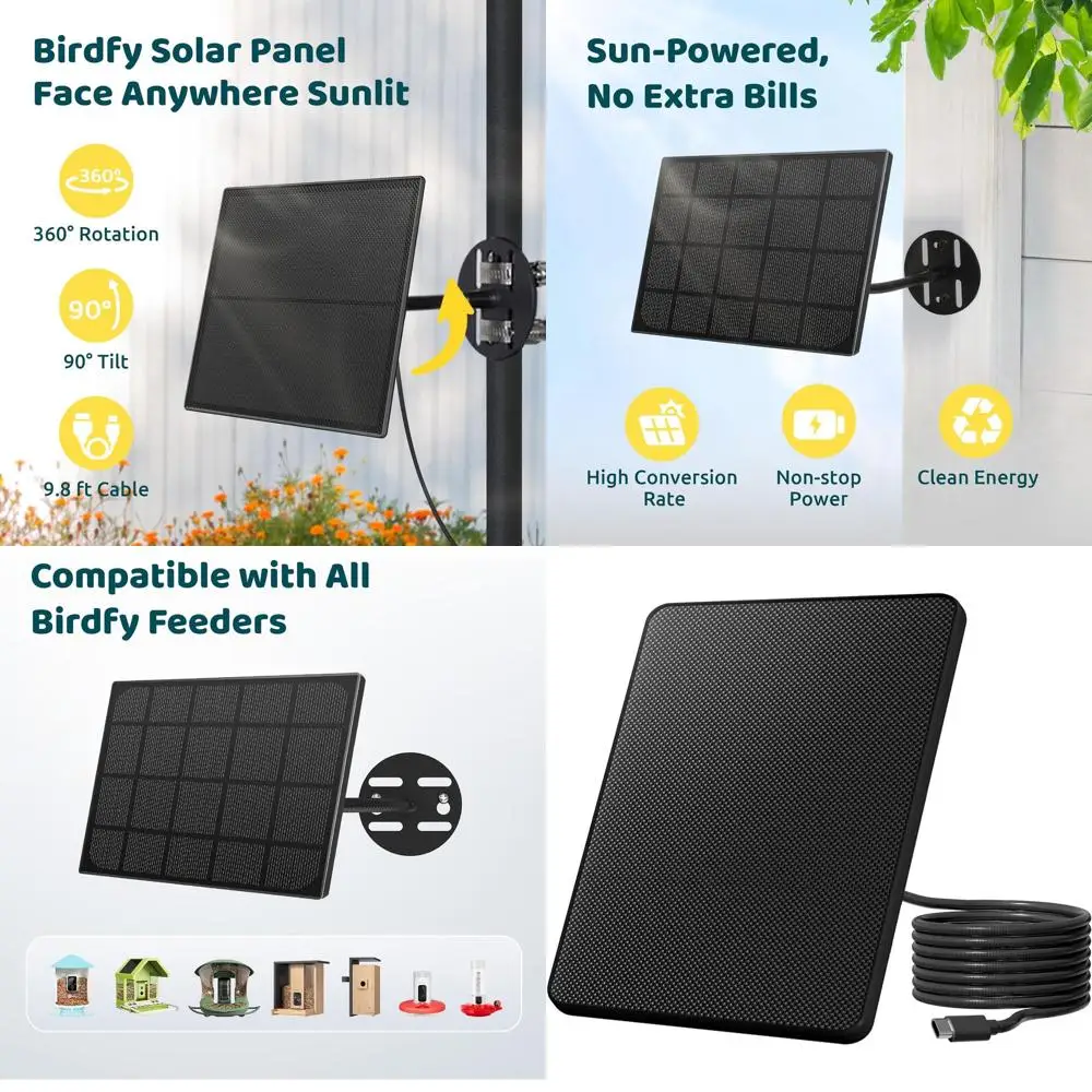 

Камера-кормушка для птиц на солнечной батарее 8 Вт, Type-C, 360° ° Поворотное крепление, водонепроницаемое IP65 для улицы, постоянное подключение к электросети