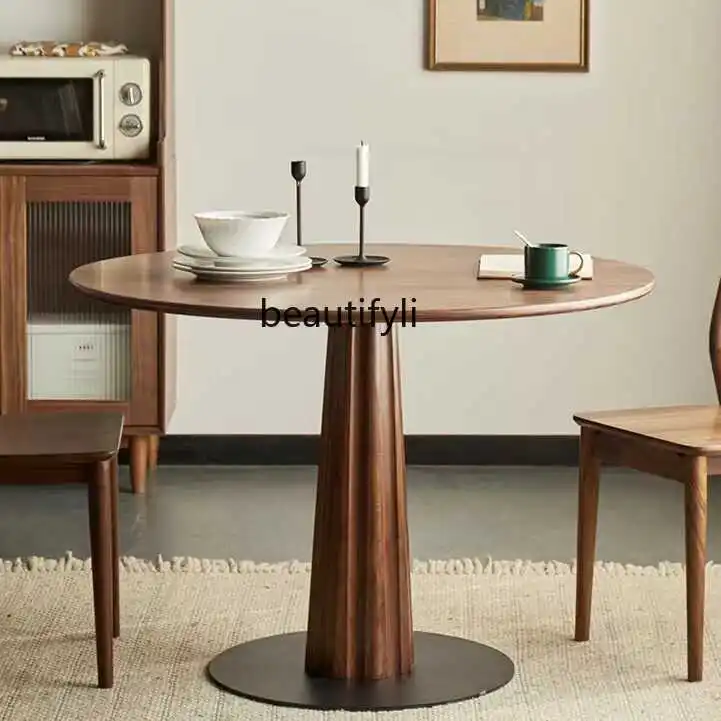 

North American black walnut solid wood round dining table restaurant round table simple casual dining table