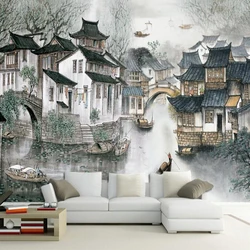 Niestandardowa fototapeta 3D Wioska Chiński styl Tło Wall Art Mural Pokrycie ścienne Pokój dzienny Hotel Study Papel De Parede