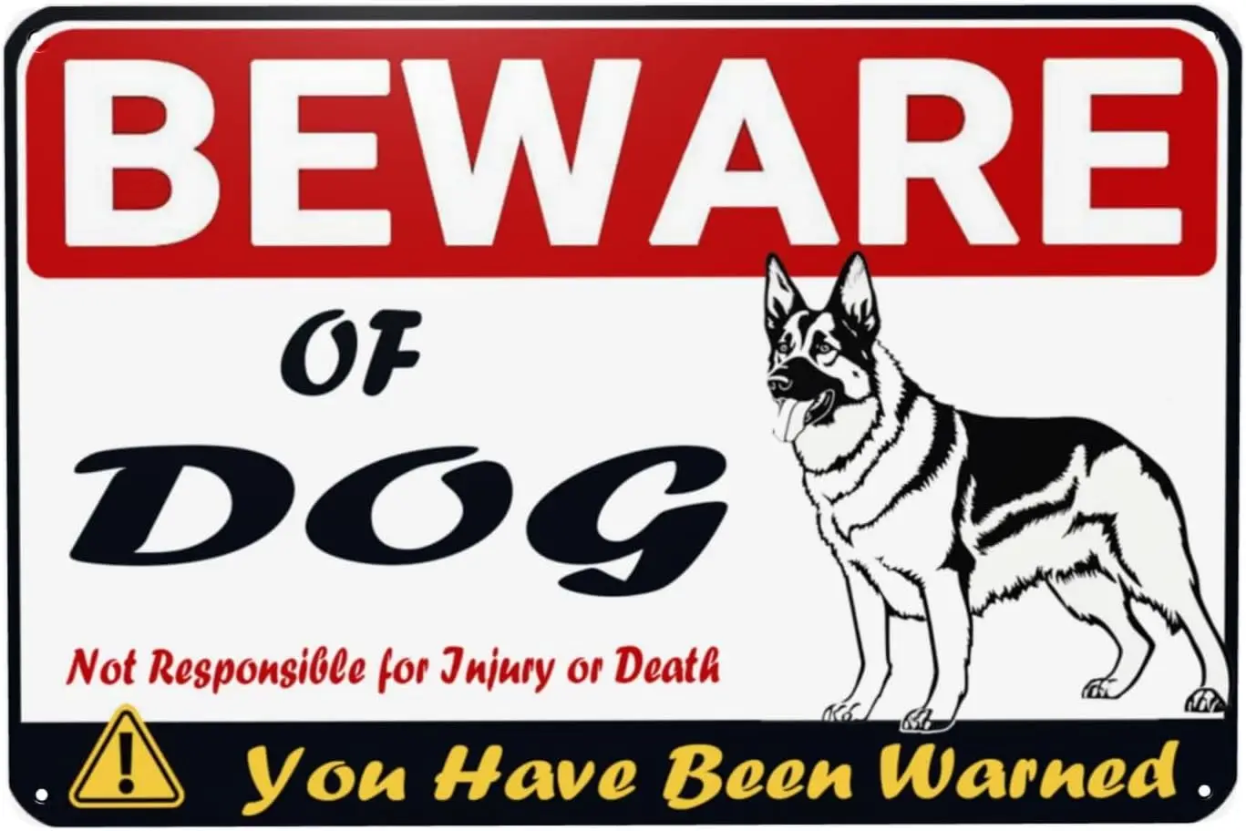 Beware Of Dog Sign for Dog Decor Accessories Gift for Dog Lover Funny Metal Tin Sign for Outdoor Indoor Retro Vintage Wall Art D