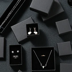 12pcs Bulk Black Cardboard Jewelry Gift Box Ring Necklace Bracelets Earring Packaging Boxes With Sponge Inside Dust Storage Case