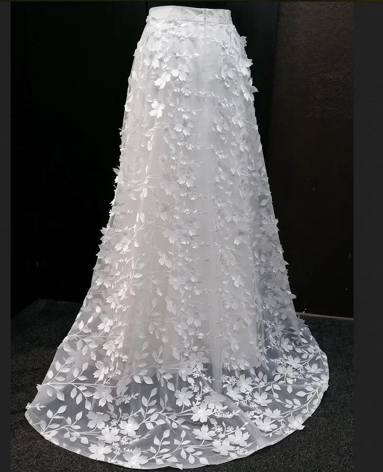 Falda de tul con flores en 3D para boda, falda con diseño Floral de marfil