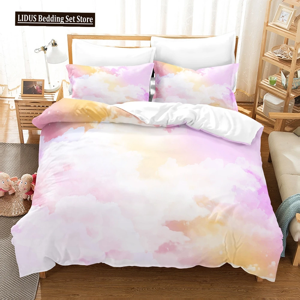 

Cloud Sky Duvet Cover Set Pink Blue Cloud Rainbow Pattern King Queen Twin Full Size For Kids Boys Girls Polyester Bedding Set