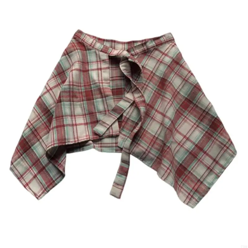 

77HE Women Casual Plaids Print Irregular Hem Mini Skirts High Waist A Line Skirts