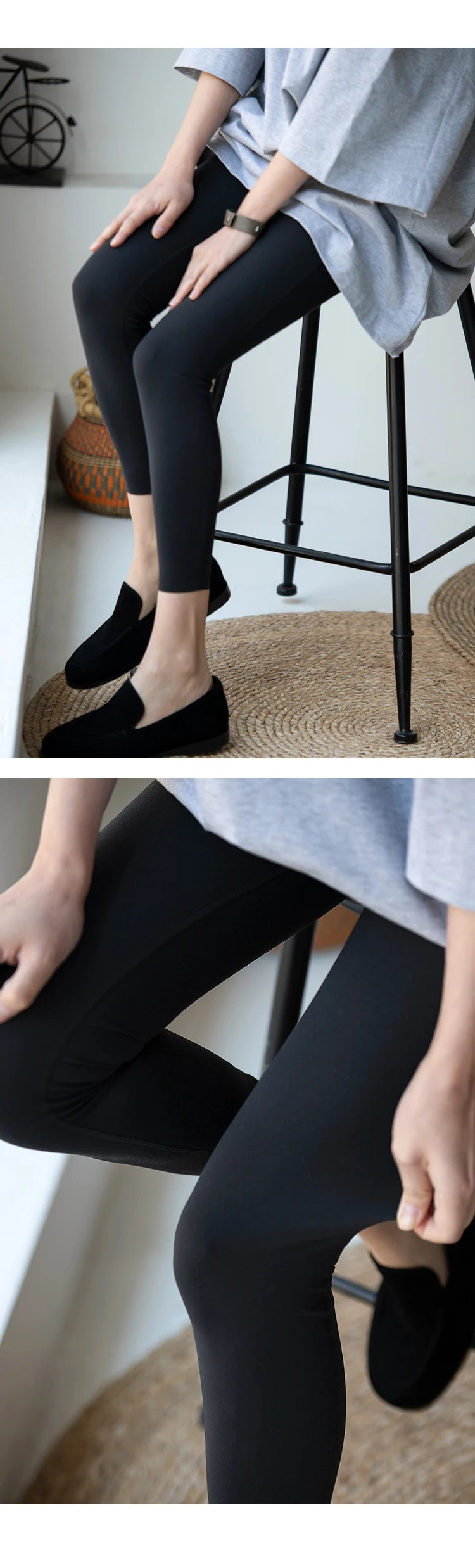 K17009 Comfortable Elastic Slim-Fit Leggings with Hidden Pockets and Wide Waistband for Tummy Control, Suitable for Women to Wear in All Seasons