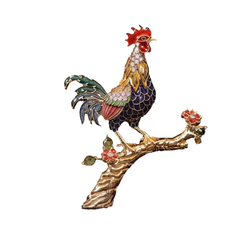 Retro three-dimensional rooster brooch high-end enamel color zodiac design customized model
