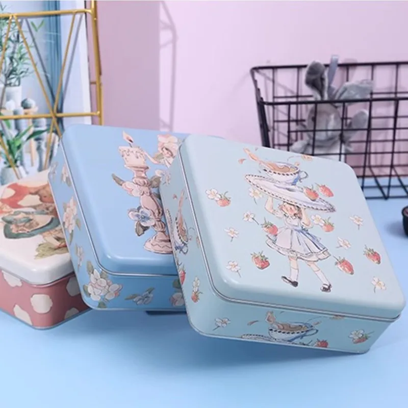 صندوق قصدير مربع عتيق لتغليف الشوكولاتة صندوق تخزين المجوهرات