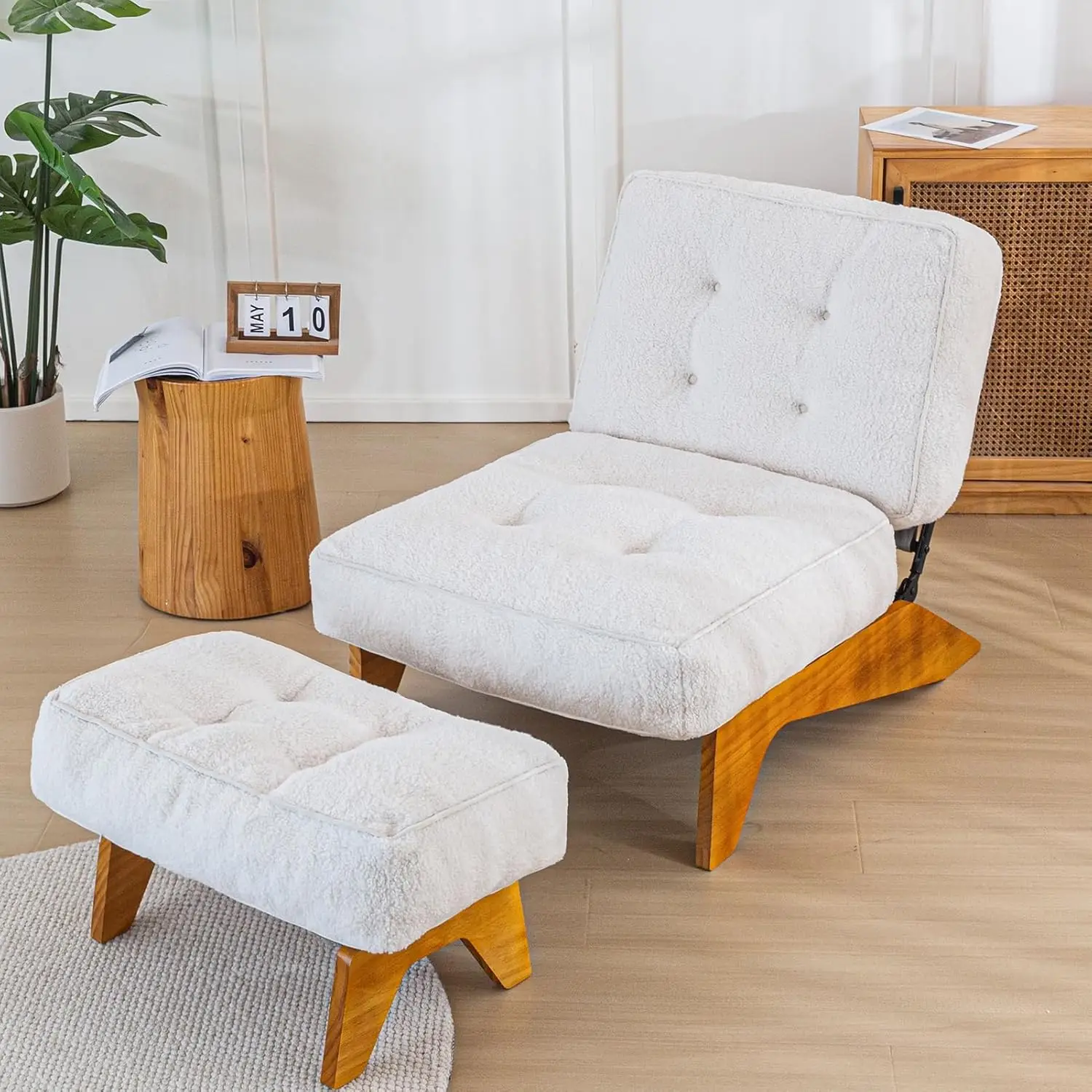

Adjustable Accent Chair with Ottoman Thick Cushion Recliner for Living Room