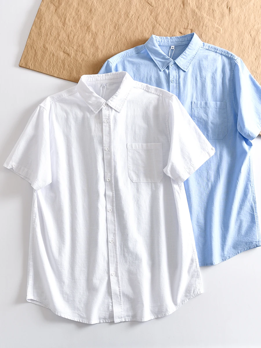 

Natural Linen Summer Men's Casual Color Washed Cotton Linen Short Sleeve Shirt Breathable Fashion Urban Style Short Sleeve