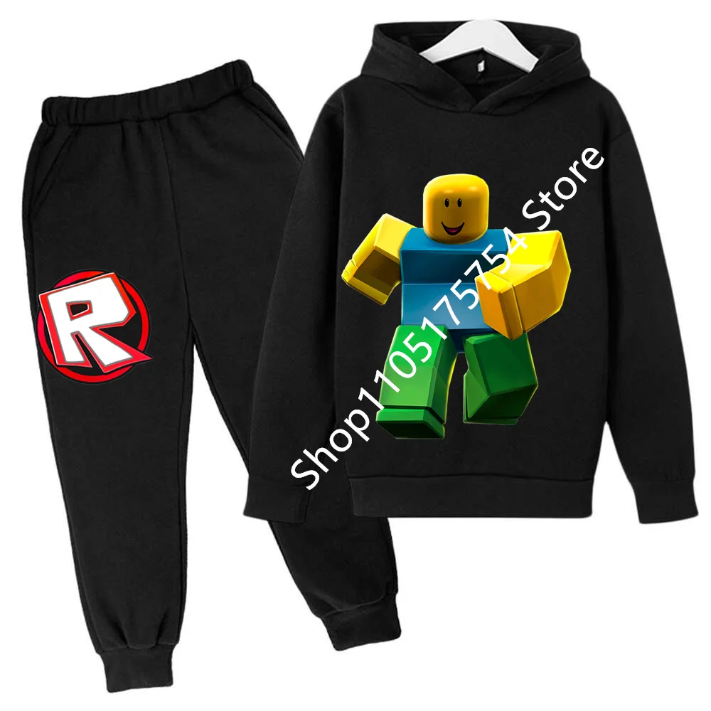 

Новые детские толстовки Roblox с мультяшными персонажами, осенний комплект для мальчиков и девочек, модный пуловер в стиле Харадзюку, топы + брюки