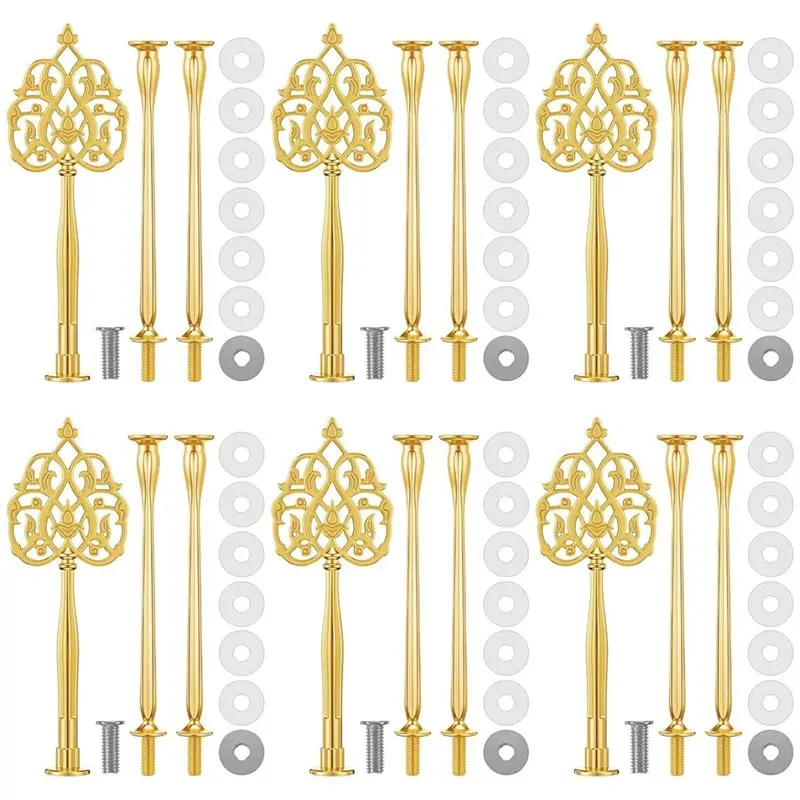 ABXF-6 Sets 3 Tier Cake Stand Hardware Kit, Vintage Gold Heavy Metal Tiered Tray Fitting For Dessert Cupcake Plate