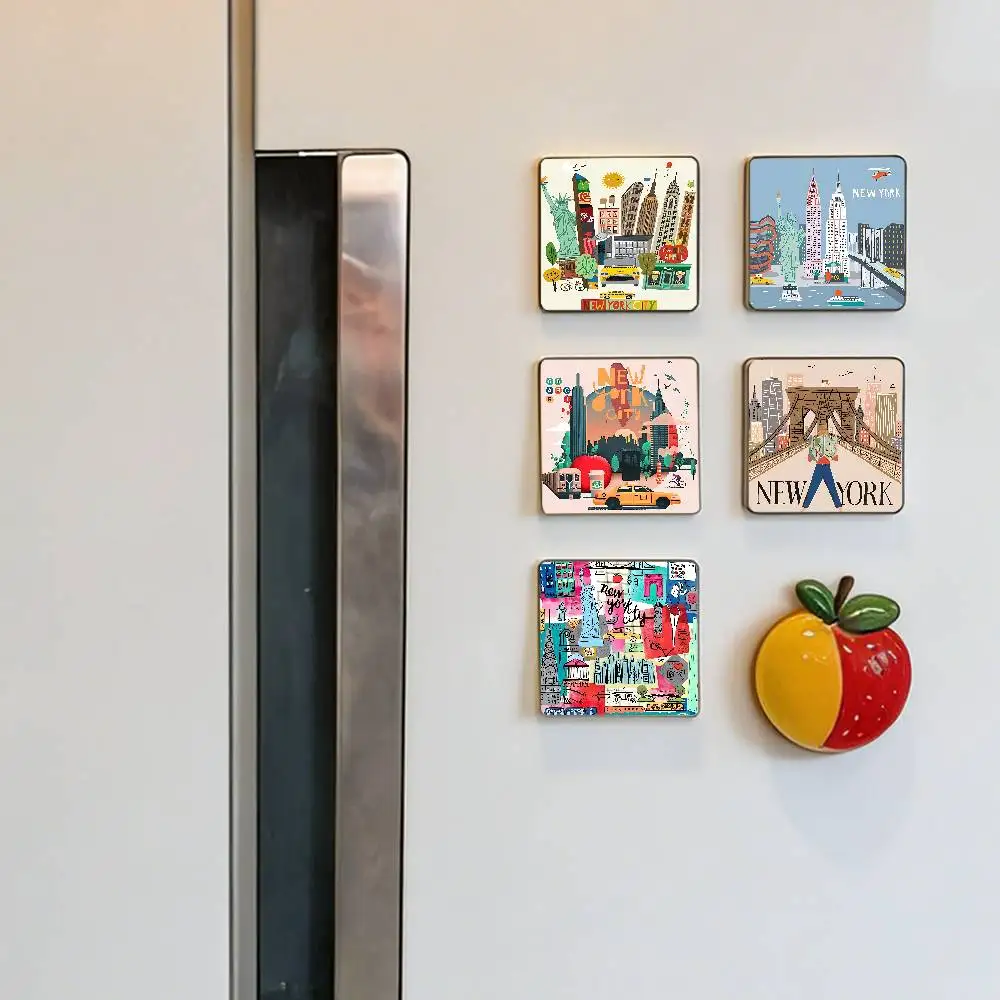 Imanes artísticos estéticos de la ciudad de Nueva York para refrigerador, imanes de animales de dibujos animados para decoración de refrigerador, imanes magnéticos divertidos