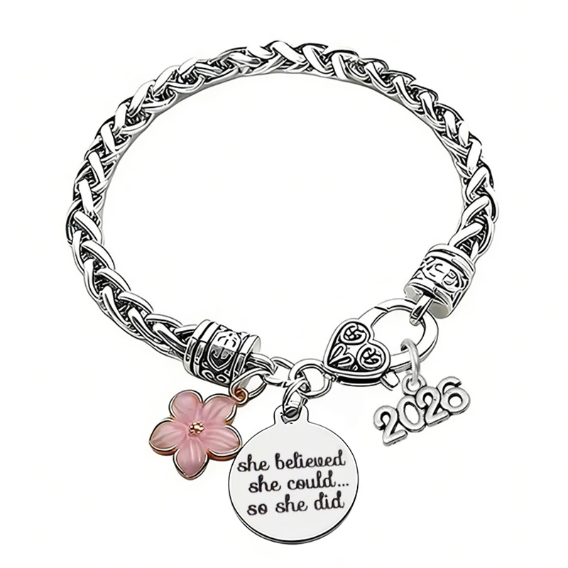 2026 Flower Graduation Charm Bracelet Vintage Twisted Chain Bracelet  For Women Men Inspirational Jewelry
