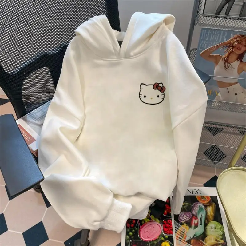 Sanrio Hello Kitty Hooded Sweatshirt Anime Kawaii Autumn Winter Versatile Cute Sweet Cartoon Popular Loose Sweatshirt Gift