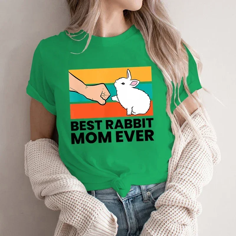 T-shirts Women BEST RABBIT MOM EVER Funny Fashion Summer Simple Clothes Graphic T Shirts Harajuku Tee Shirt Camisetas De Mujer