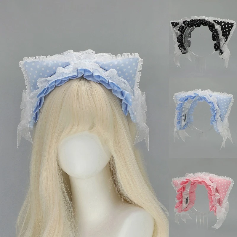 

1Pcs Millennium Y2k Polka Dot Cat Ear Headband Harajuku Retro Hair Accessories Subculture Dopamine Headgear Atmosphere