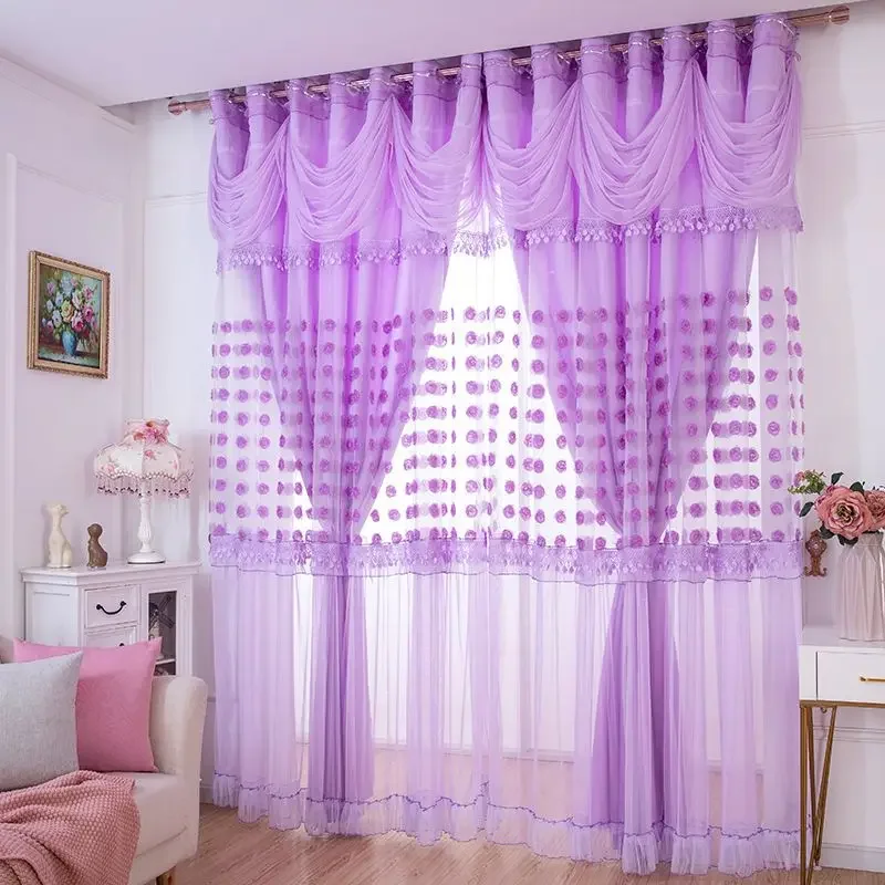 Nodric Semi Blackout Double-layer Curtain Three-dimensional Rose Sheer Curtain Plus Cloth Curtain for  Girls' Bedroom