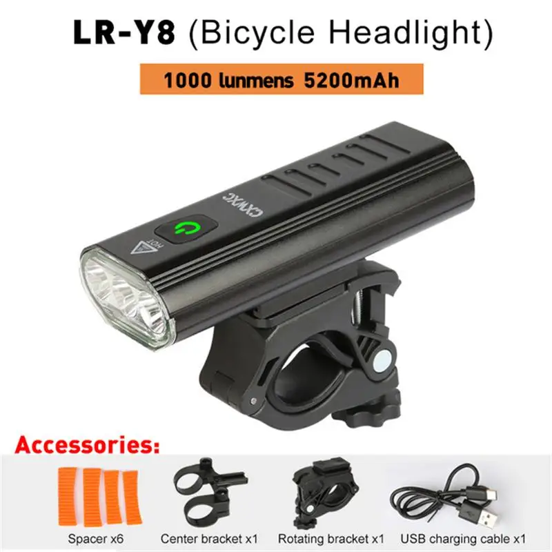 CXWXC Front Light for Bicycle Rechargeable Aluminum Rainproof Bright LED 1000LM/1600LM Cycling Flashlight Headlight Bike Lamp