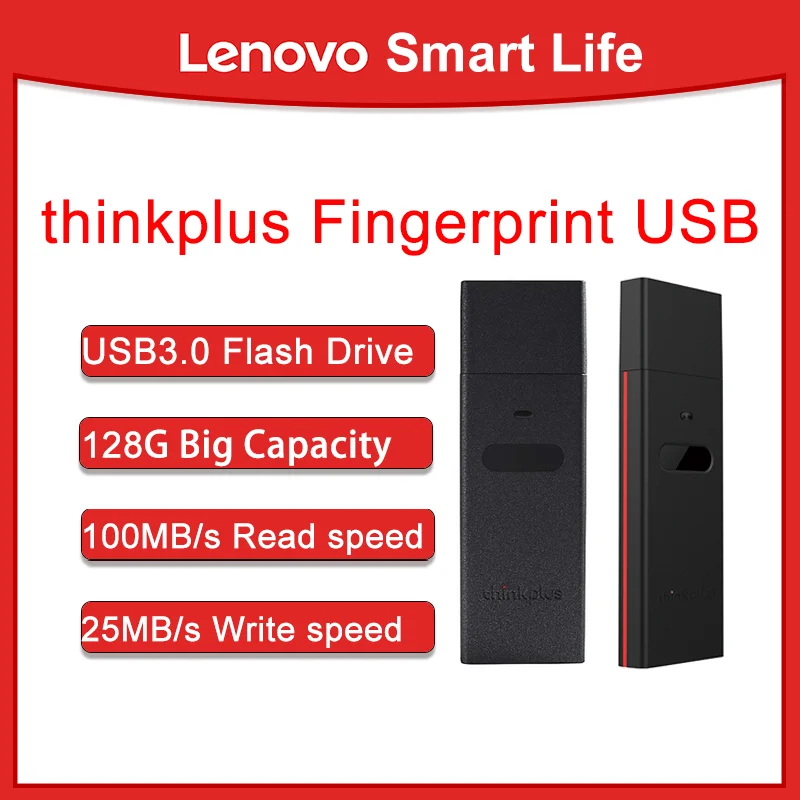 Original Lenovo thinkplus USB flash drive FU100 Fingerprint U Disk Encryption Business Private U Disk Usb3.0 128G AES Data