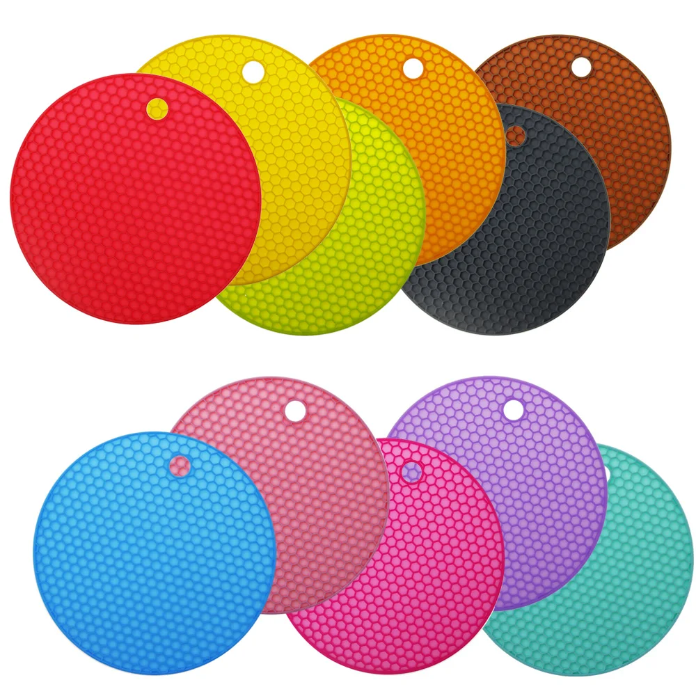 1Pc 14.3CM 32G Silicone Circular Honeycomb Design Mat Thickened Anti-slip Heat Insulation Hanging Storage To Save Space