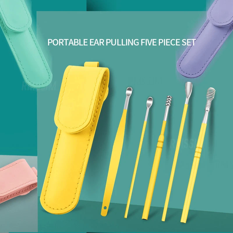 6 Stks/set Oor Cleaner Set Earpick Ear Wax Remover Oor Lepel Curette Oor Schoonmaken Spiraal Earpick Gemakkelijk Oorsmeer Removal Piercing kit