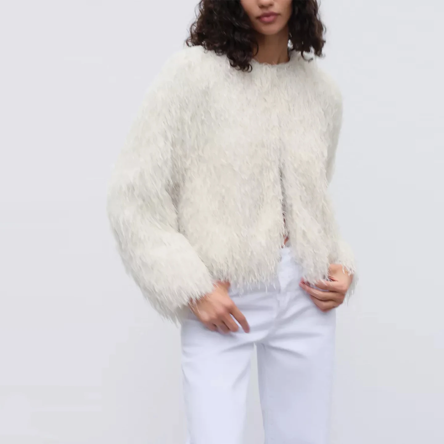 Mantel Bulu Wanita Longgar Kasual atau Atasan Serat Poliester Bernapas Kancing Bulat Warna Murni Z Musim Gugur Baru Arr...