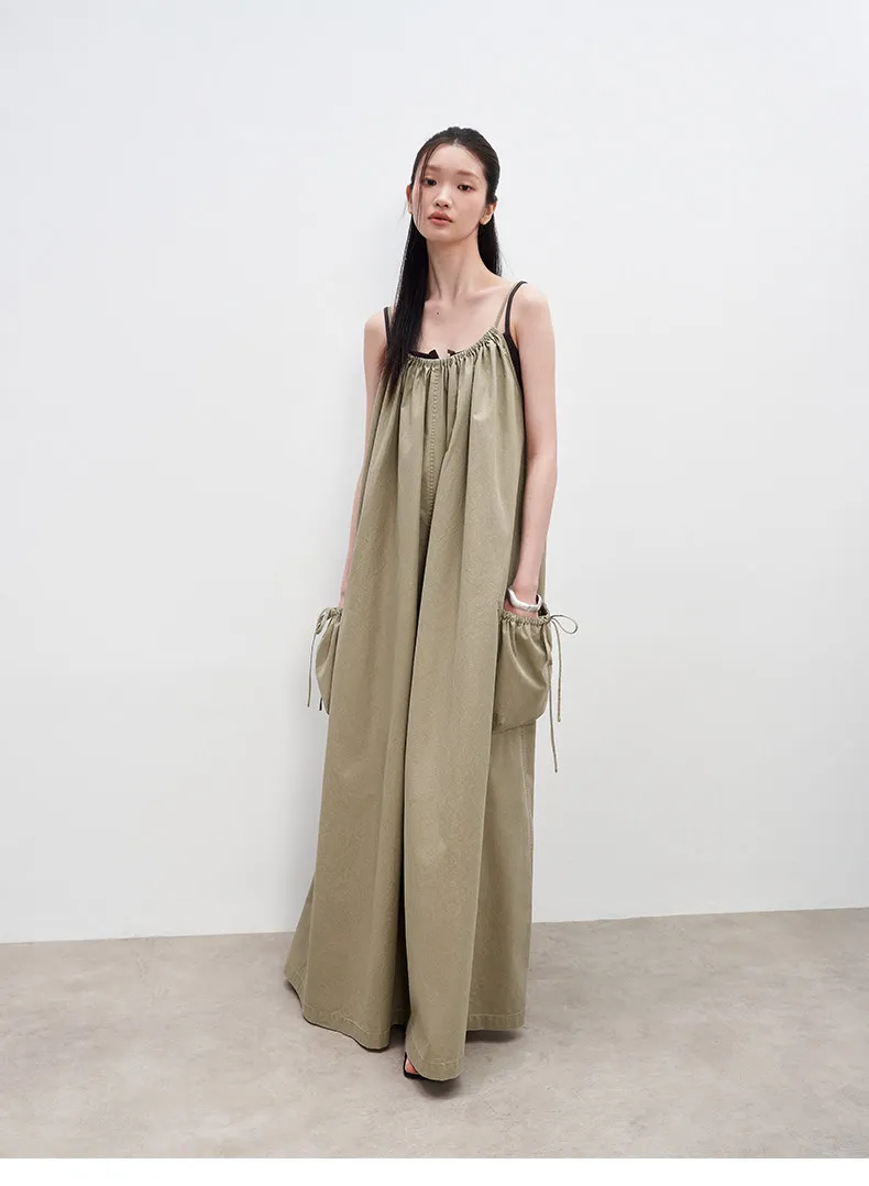 

Three-dimensional Pleated Wide Pendulum Drawstring A-shaped Pure Cotton Women's Suspender Dress 2026 Summer New