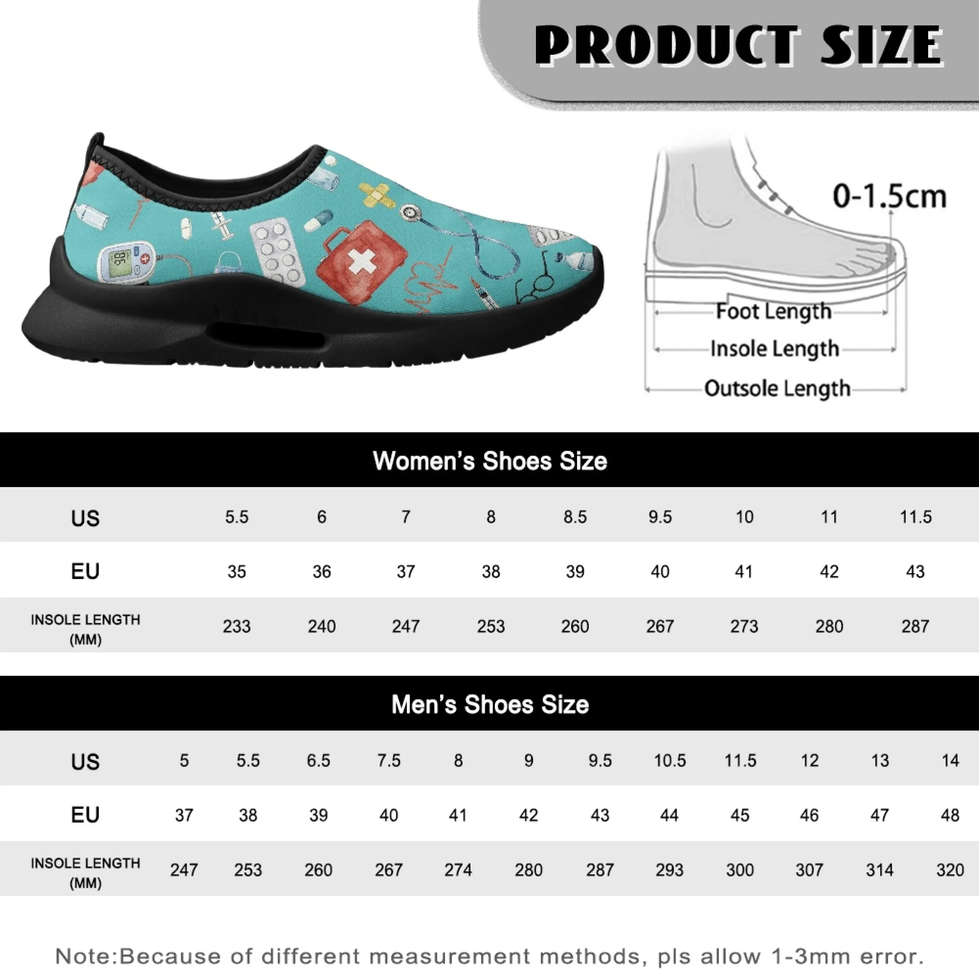 XIXIRIMIDO Nurse Shoes Black Medical Pattern Shoes Woman Casual Shoes Slip On Summer Shoes for Man Female Sneakers Work Shoes view 3